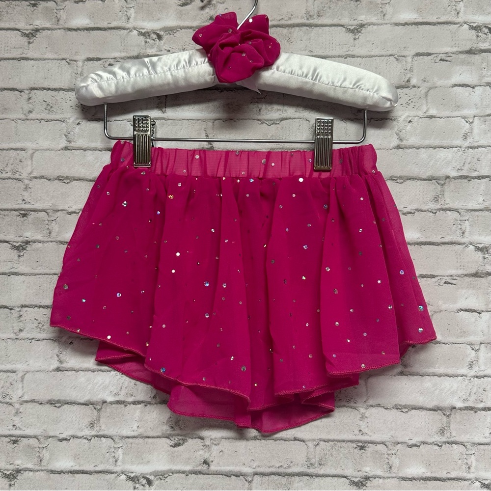 Dance Skirt Scrunchie Girls Size 7Y Gymnastics Ballet High Low Sparkle Unlined